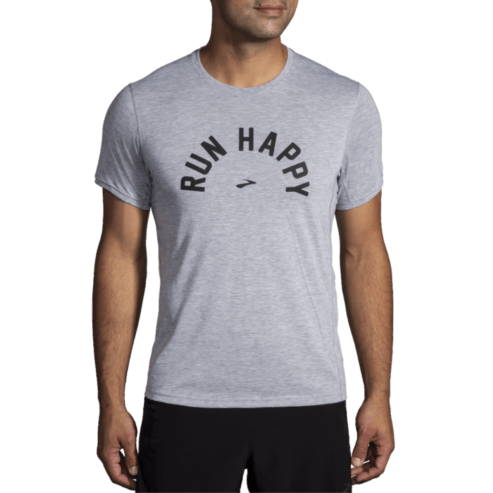 Brooks Distance Graficzny Krótki Rękaw Melanż Popielaty Szczęśliwy łuk