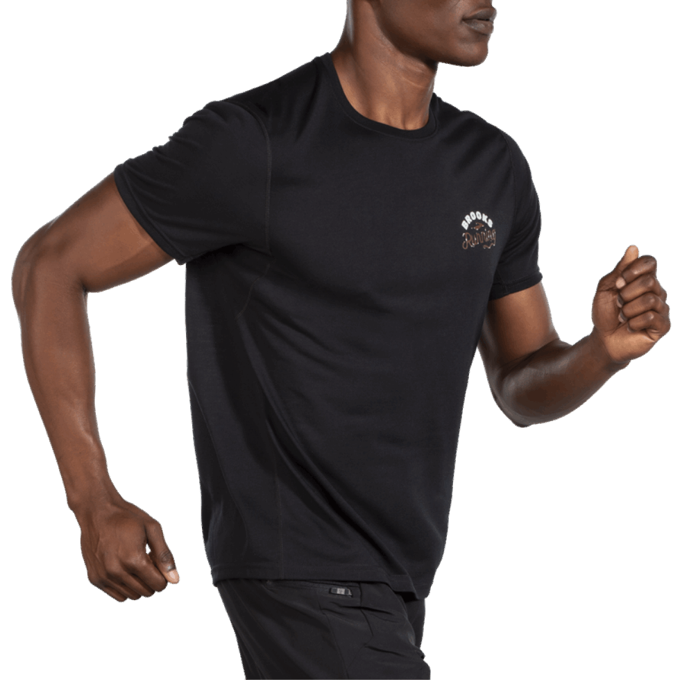 Brooks Distance Graficzny Krótki Rękaw Czarny Bieg Z Kumplami